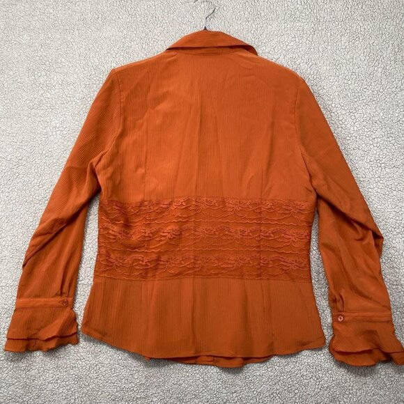 Coldwater Creek Blouse Womens Large Terra Cotta Semi-Sheer Lace Long Sleeve NWT - Picture 6 of 9